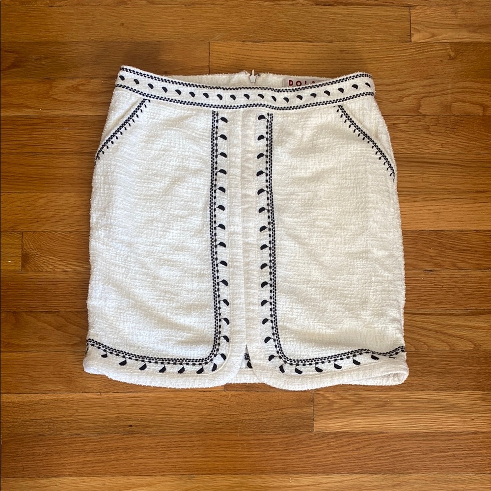 Dolan Cream Embellished Mini Pencil Skirt